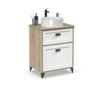 PEGANE Meuble Vasque de Salle de Bain sur Pieds avec Lavabo 1 tiroir et 1 Porte Coloris Chêne Cambrian/Blanc - Longueur 61 x Hauteur 91 x Profondeur 47 cm