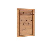 PEGANE Panneau Mural d'entrée avec étagère et patères Coloris chêne Massif huilé - Longueur 80 × Hauteur 114 × Profondeur 27 cm