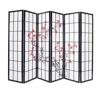 PEGANE Paravent Bois Noir avec Fleurs de Cerisier de 6 pans, L264 x H176 x P2 cm