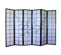 PEGANE Paravent Japonais en Bois Noir avec Dessin Bambou de 6 pans