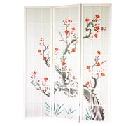 PEGANE Paravent Japonais Fleur de Cerisier en Bois Blanc de 3 pans, L132 x H175 x P2 cm