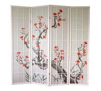 PEGANE Paravent Japonais Fleur de Cerisier en Bois Blanc de 4 pans, L176 x H175 x P2 cm