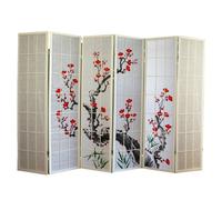 PEGANE Paravent Japonais Fleur de Cerisier en Bois Blanc de 6 pans, L264 x H175 x P2 cm