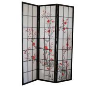 PEGANE Paravent Japonais Fleur de Cerisier en Bois Noir de 3 pans, L132 x H175 x P2 cm