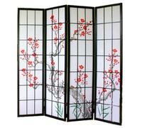 PEGANE Paravent Japonais Fleur de Cerisier en Bois Noir de 4 pans, L176 x H175 x P2 cm