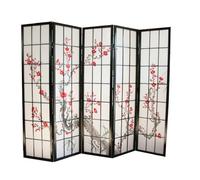 PEGANE Paravent Japonais Fleur de Cerisier en Bois Noir de 5 pans, L220 x H175 x P2 cm