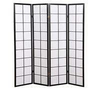 PEGANE Paravent Japonais Grands Carreaux Bois Noir et Papier de Riz - 4 pans - Dim : H 175 cm