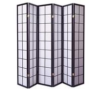 Paravent Japonais Grands Carreaux Bois Noir et Papier de Riz - 6 pans - Dim : H 175 cm -PEGANE-