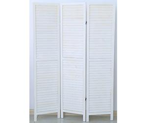 PEGANE - Paravent Persienne de 3 Pans en Bois, Coloris Blanc Lasuré Effet Brocante - Dim : H170 x L120cm