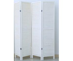 PEGANE Paravent persienne de 4 pans en Bois, Coloris Blanc lasuré Effet brocante- Dim : H170 x L160cm