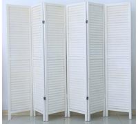 PEGANE - Paravent Persienne de 6 Panneaux en Bois, Coloris Blanc Lasuré Effet Brocante - Dim : H170 x L240cm