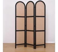 Paravent, séparateur de pièce en cannage et Bois avec 3 pans Coloris Noir et Beige - Hauteur 170 x Longueur 120 cm - PEGANE -