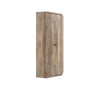 PEGANE Placard Armoire d'angle avec 1 Porte Coloris Chêne/Gris Motif écriture - Longueur 74,5 x Largeur 74,5 x Hauteur 205,5 cm