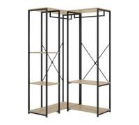 PEGANE Portant à vêtements d'angle à Double penderie de Structure métallique avec 5 étagères de Rangement, Coloris Naturel/Noir - Hauteur 167 x Longueur 90 x Profondeur 100,4 cm
