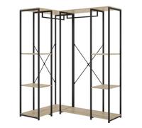 PEGANE Portant à vêtements d'angle à Double penderie de Structure métallique avec 6 étagères de Rangement, Coloris Naturel/Noir - Hauteur 167 x Longueur 90 x Profondeur 130,4 cm