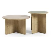 PEGANE Set de 2 Tables Basses, Tables de Salon Aspect Bois Coloris chêne, Vert