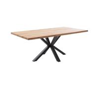 PEGANE Table à Manger avec Bord Droit Coloris Chêne Massif Naturel et Pieds en métal Forme croisée - Longueur 180 x Profondeur 100 x Hauteur 76 cm