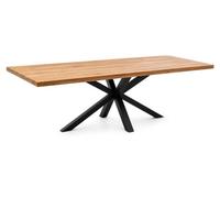 PEGANE Table à Manger avec Bord Droit Coloris Chêne Massif Naturel et Pieds en métal Forme croisée - Longueur 200 x Profondeur 100 x Hauteur 76 cm