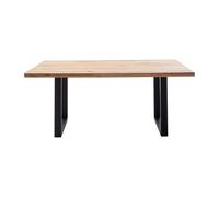 PEGANE Table à Manger avec Bord Droit Coloris Chêne Massif Naturel et Pieds en métal Noir - Longueur 200 x Profondeur 100 x Hauteur 76 cm