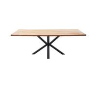 PEGANE Table à Manger avec Bord irrégulier Coloris Chêne Massif Naturel et Pieds en métal Forme croisée - Longueur 180 x Profondeur 100 x Hauteur 76 cm