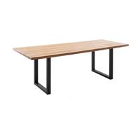 PEGANE Table à Manger avec Bord irrégulier Coloris Chêne Massif Naturel et Pieds en métal Noir - Longueur 180 x Profondeur 100 x Hauteur 76 cm