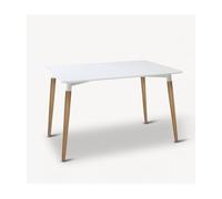 PEGANE Table à Manger rectangulaire scandinave avec Plateau Blanc et Pieds Effet Bois - Longueur 150 x Profondeur 80 x Hauteur 74,5 cm