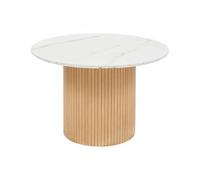 PEGANE Table à Manger Ronde avec Plateau Effet marbre Blanc - Diamètre 110 x Hauteur 76 cm
