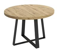 PEGANE Table à Manger Ronde Extensible en Bois chêne avec Pieds en métal Graphite - Longueur 110-158 x Profondeur 110 x Hauteur 77 cm