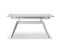 PEGANE Table à Manger, Table de Repas Extensible en céramique Coloris Blanc, Pieds en métal Blanc - Longueur 160-220 x Profondeur 90 x Hauteur 76 cm