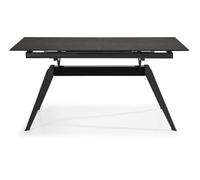 PEGANE Table à Manger, Table de Repas Extensible en céramique Coloris Noir, Pieds en métal Noir - Longueur 160-220 x Profondeur 90 x Hauteur 76 cm