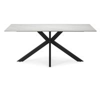 PEGANE Table à Manger, Table de Repas rectangulaire en céramique Coloris Blanc, Pieds en métal Noir - Longueur 180 x Profondeur 90 x Hauteur 76 cm