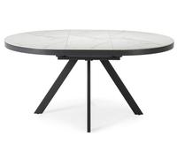 PEGANE Table à Manger, Table de Repas Ronde Extensible en céramique Coloris Blanc, Pieds Coloris Noir - Longueur 120-160 Largeur 120 x Hauteur 76 cm