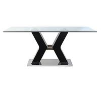 Table à manger Pegane Table à manger rectangulaire en verre trempé/bois MDF - Longueur 180 x Profondeur 90 x Hauteur 76 cm - -
