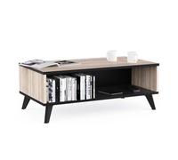 PEGANE Table Basse avec Rangement Couleur chêne/Noir Mat - Largeur 91,6 x Profondeur 50 x Hauteur 34,9 cm