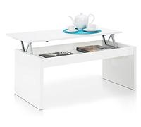 PEGANE Table Basse Blanc Brillant avec Plateau Relevable