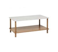 PEGANE Table Basse rectangulaire avec étagère inférieure, Coloris Blanc/Marron - Longueur 90 x Profondeur 50 x Hauteur 40 cm