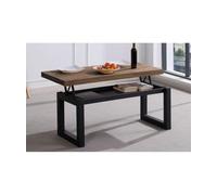 PEGANE Table Basse relevable en Bois de chêne foncé avec Pieds en métal Noir - Longueur 120 x Profondeur 60 x Hauteur 47,5-62,5 cm