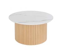 PEGANE Table Basse Ronde avec Plateau Effet marbre Blanc - Diamètre 70 x Hauteur 40 cm