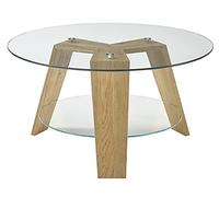 PEGANE Table Basse Ronde en Verre Clair et chêne Massif - L.75 x H.40 x P.75 cm