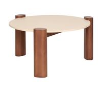 PEGANE Table Basse Ronde sur 3 Pieds Coloris Noyer/Beige - Diamètre 85,5 x Hauteur 43 cm