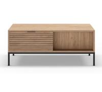 PEGANE Table Basse, Table de Salon Aspect Bois avec 2 tiroirs Coloris Naturel, Pieds en métal Coloris Noir - Longueur 110 x Profondeur 55 x Hauteur 45 cm