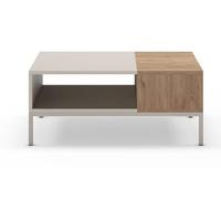 PEGANE Table Basse, Table de Salon Aspect Bois Coloris Naturel, Pieds en métal Coloris Blanc - Longueur 90 x Profondeur 56 x Hauteur 40 cm
