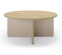 PEGANE Table Basse, Table de Salon Ronde Aspect Bois Coloris chêne, Pieds Coloris crème - diamètre 80 x Hauteur 38 cm