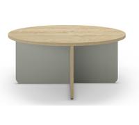 PEGANE Table Basse, Table de Salon Ronde Aspect Bois Coloris chêne, Pieds Coloris Vert - diamètre 80 x Hauteur 38 cm