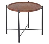 PEGANE Table café Ronde Table d'appoint en Bois de manguier et Pieds en Acier - Diamètre 50,5 x Hauteur 45,5 cm