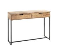 PEGANE Table Console Meuble d'entrée 2 tiroirs Coloris chêne et métal Noir - Longueur 100 x Hauteur 75 x Profondeur 35cm