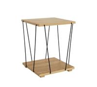 PEGANE Table d’appoint Bout de canapé Coloris Bois Naturel et métal Noir, Table déco Basse pour Salon Chambre ou Bureau - Longueur 31.8 x Largeur 31.8 x Hauteur 38.5cm