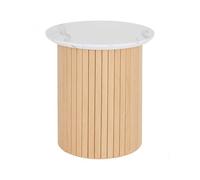 PEGANE Table d’appoint Ronde avec Plateau Effet marbre Blanc - Diamètre 45 x Hauteur 50 cm