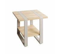 PEGANE Table d'appoint étagère Coloris Chêne Naturel et métal Gris - Longueur 45 x Profondeur 45 x Hauteur 45 cm