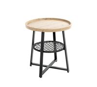 PEGANE Table d'appoint Ronde Coloris chêne et métal Noir - Diamètre 50 x Hauteur 55 cm